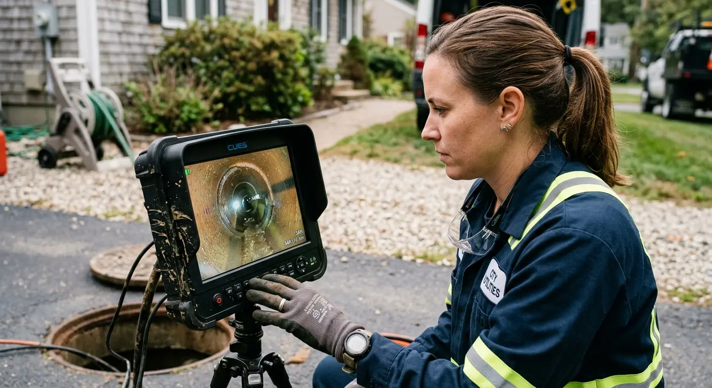 Technician reviewing sewer camera inspection footage in Vancouver