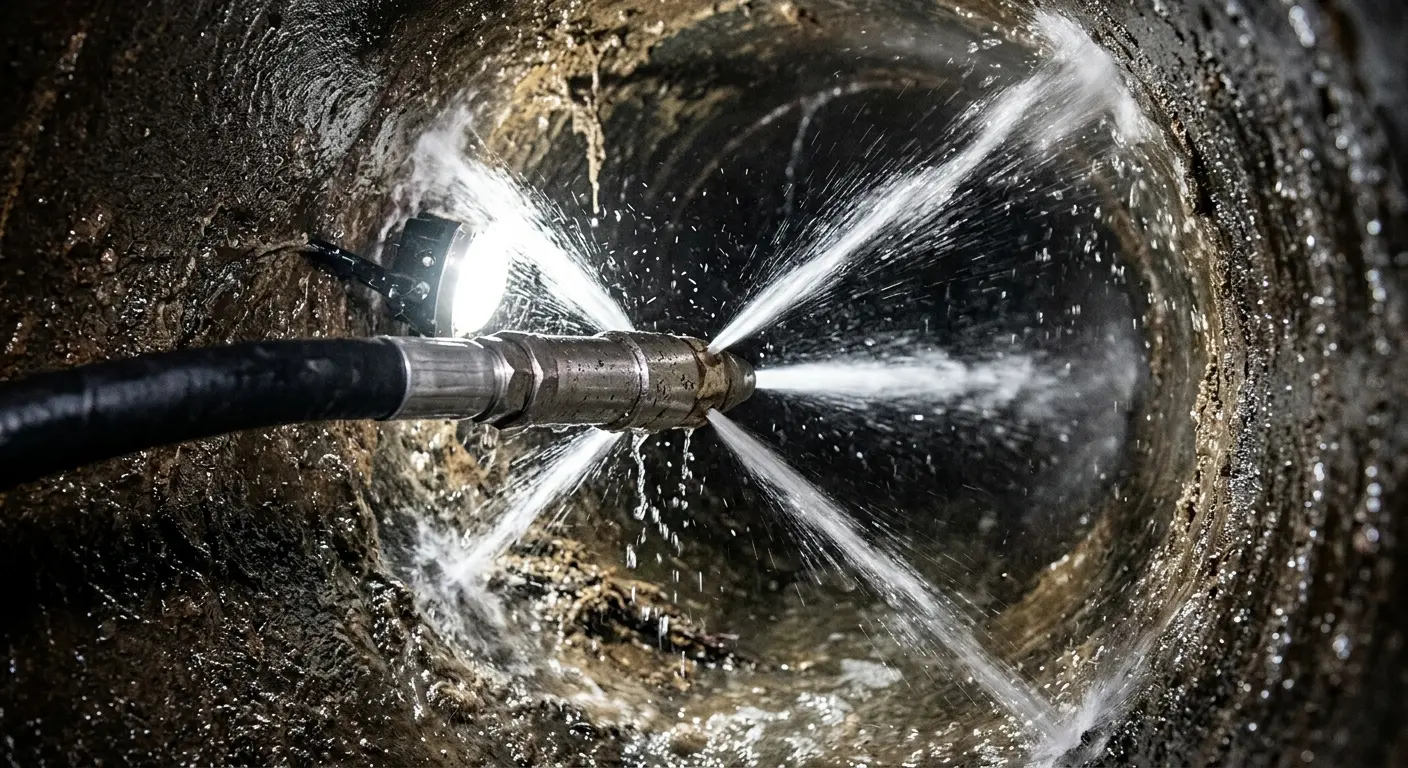 High-pressure hydro jetting nozzle cleaning sewer pipe for Storm Drain Cleaning in Vancouver